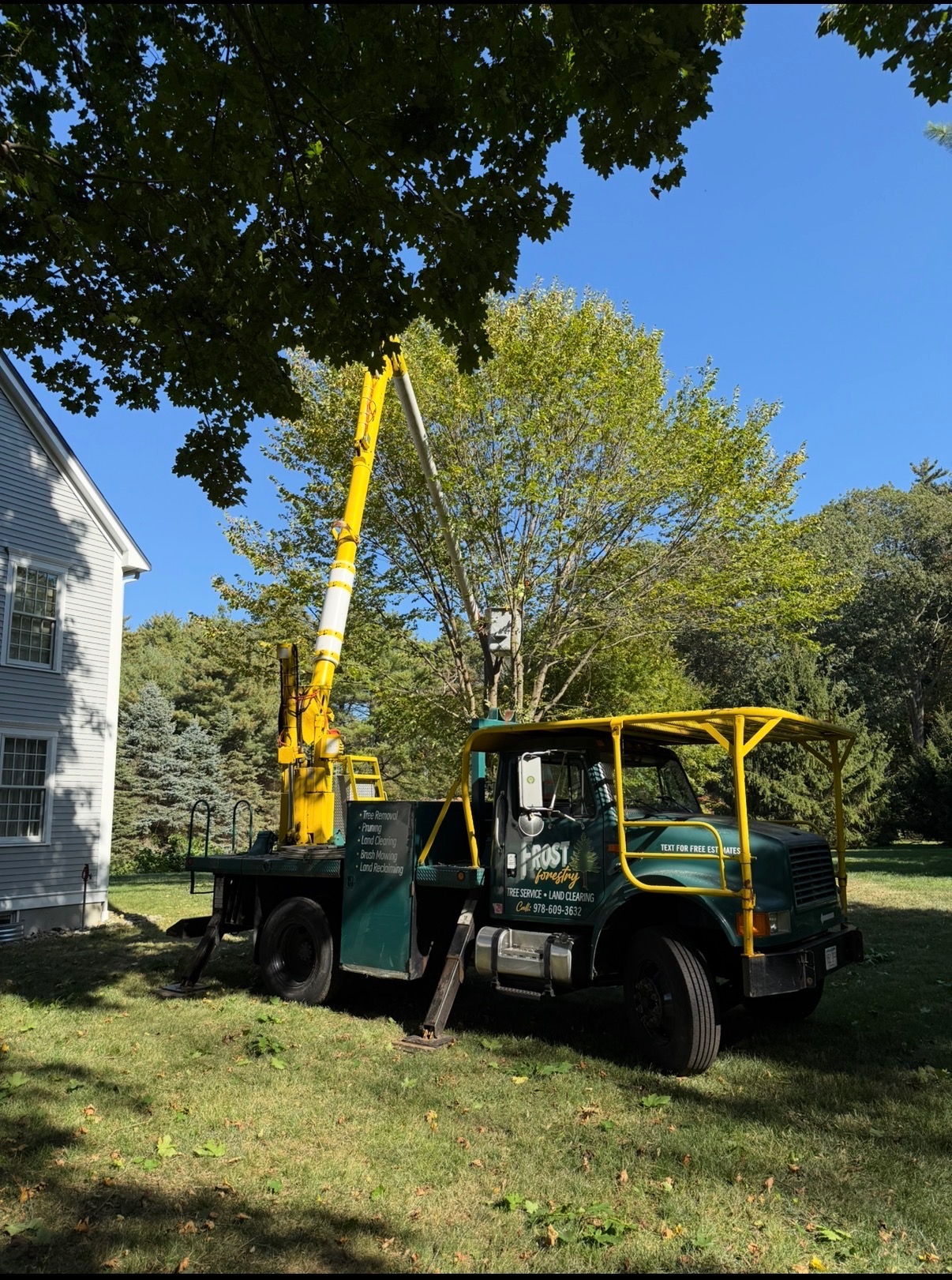 Frost Forestry bucket truck on a job site